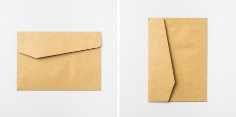 Top view of post envelope on white background