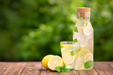 lemonade in glass and bottle