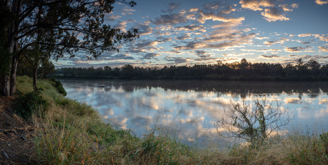 River Morning Panorama with Reflected Cloudscape