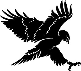Flying Hawk Hunting, Isolated Silhouette
