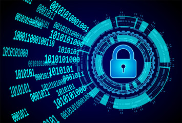 Digital safety concept . Closed padlock with binary code digital numbers.technology and digital background. vector.