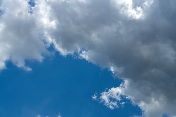 Beautiful cumulus clouds on bright blue sky