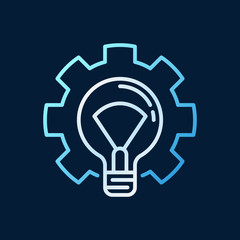 Light Bulb in Cog colored linear icon - vector Lightbulb in Gear outline symbol on dark background