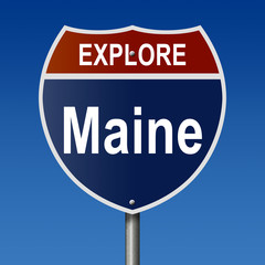 Road sign for Explore Maine