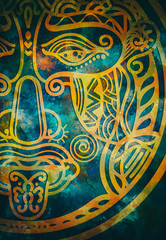 Abstract mandala Inca Maya civilizations graphic design decorative on watercolor grunge texture for ancient geometric concept background