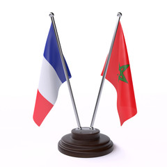 France and Morocco, two table flags isolated on white background. 3d image