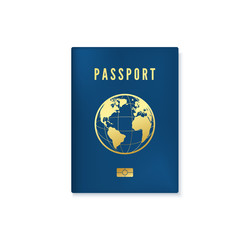 Biometric blue passport cover template. Identity document with digital id. Vector illustration isolated on white background
