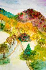 Autumn Landscape In Watercolor