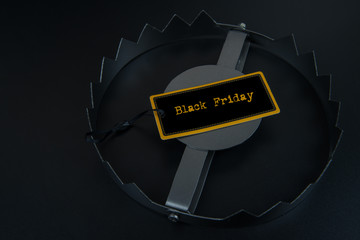 Black friday. Sale tag. bait in the trap. Beware of the Black Friday sale trap concept