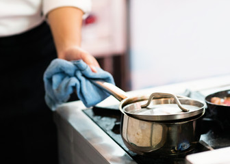 Chef cooking food in the kitchen, Chef preparing food