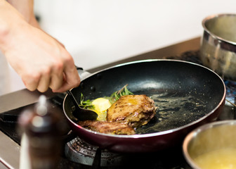 Chef cooking food in the kitchen, Chef preparing food