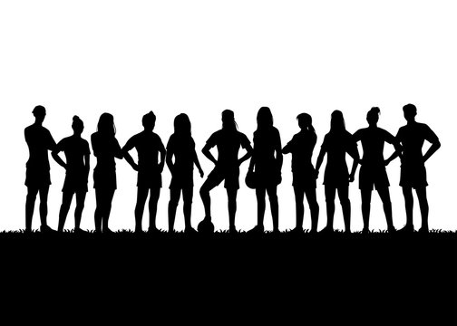 Silhouette of Women's soccer team, Vector Illustration