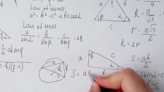 Writing of mathematical formulas on paper.	Work of the mathematician.