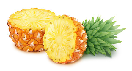 Halved pineapple isolated on a white background.