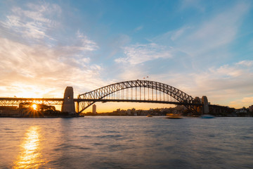 Beautiful sunset sky view of Sydney Harbour Bridge.