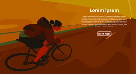 Cyclist in maximum effort in a road.Man rush to the goal.Vector illustration.