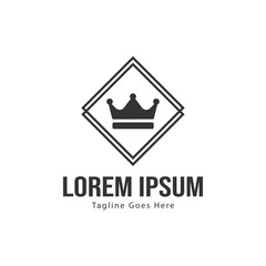 Crown logo template design with frame. minimalist crown logo vector illustration