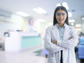Asian woman doctor has ready to service for the customer with smile and happy in the hostipal.