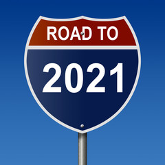 Road to 2021 highway sign