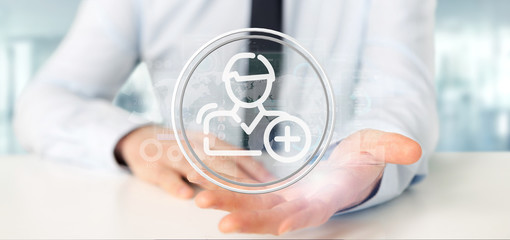 Businessman holding new contact icon