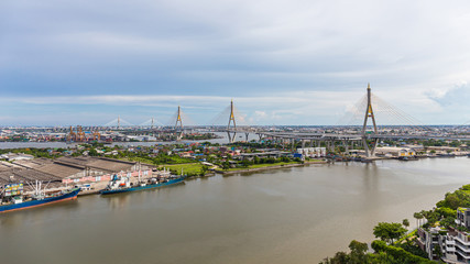 Bhumibol Bridge is one of the most beautiful bridges in Thailand and area view for Bangkok.The name of this bridge comes from the name of The king of Thailand. Translate text"Bhumibol Bridge".