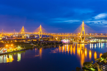 Bhumibol Bridge is one of the most beautiful bridges in Thailand and area view for Bangkok.The name of this bridge comes from the name of The king of Thailand. Translate text"Bhumibol Bridge".