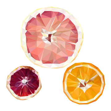 Low poly illustration of three citruses