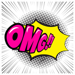 Comic speech bubble with expression text OMG. Vector bright dynamic cartoon illustration in retro pop art style