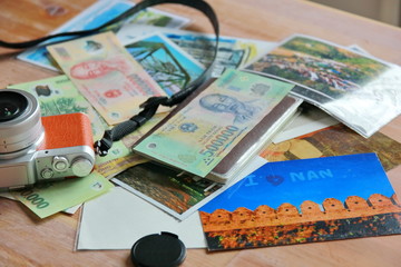 Dong Vietnam money bang note on passport . bank note for payment,seaving ,pay the debt according to the law.