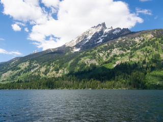 A fresh water lake in Montana with blue sky and clouds.