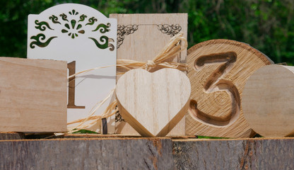 Wooden table decor for celebrations.