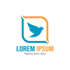Fototapeta premium Dove logo template design with frame. minimalist dove logo vector illustration