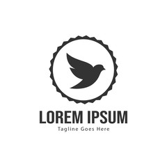 Dove logo template design with frame. minimalist dove logo vector illustration