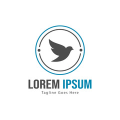 Dove logo template design with frame. minimalist dove logo vector illustration