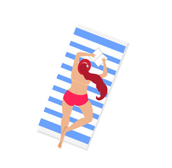 Woman on Beach Sunbathe Topless Isolated Clip Art