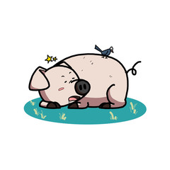 pig of zodiac freehand sketch on white background