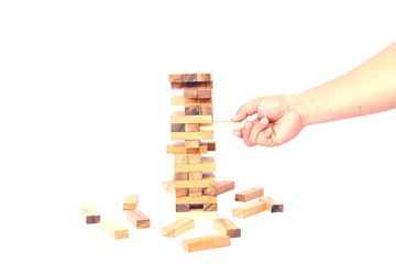 Wooden blocks, human hands are stacked and stacked soft focus risks, business plans and strategies, risks in creating business