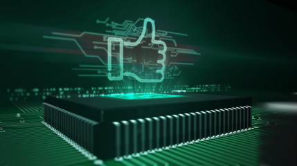 CPU on board with hand like hologram