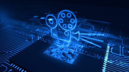 CPU on board with projector symbol hologram