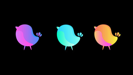 Set of gradient little birds on a dark background