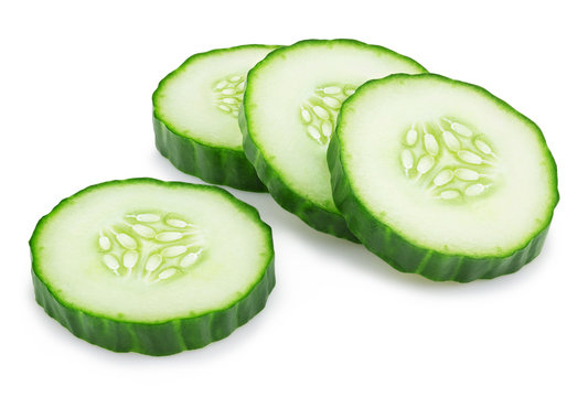 cut green cucumber isolated on white background
