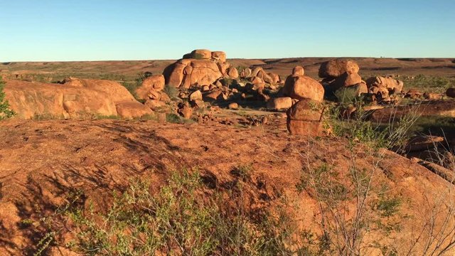  Landscape view of Devils Marbles Karlu Karlu in the Northern Territory, Australia.