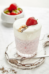 Dessert with a chia, yogurt and strawberry