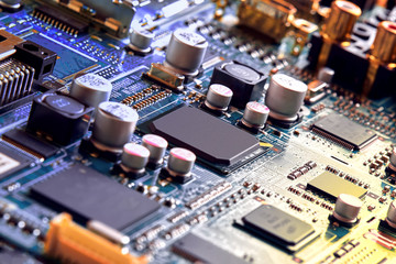 Electronic circuit board close up.