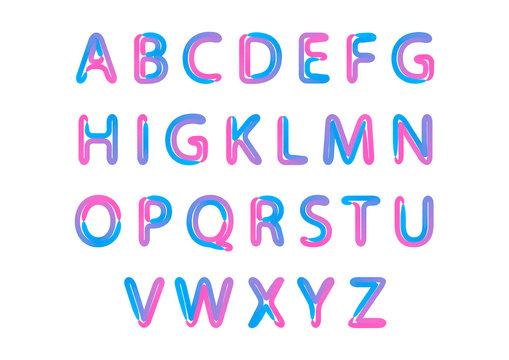 Alphabet with letters from A to Z. ABC art alphabet illustration. Retro neon effect.