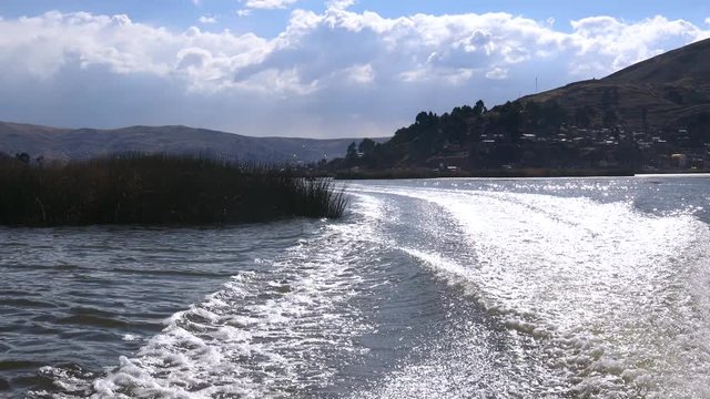 Traveling by Boat from Puno to the Uros Islands on Lake Titicaca, Peru, South America