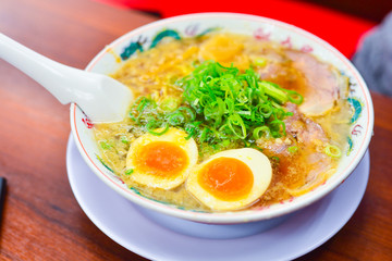 Asian miso ramen noodles with eggs