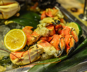 Seafood buffet line in hotel restaurant