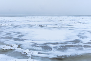 beautiful landscape of the frozen sea. snow ice cover of the sea.