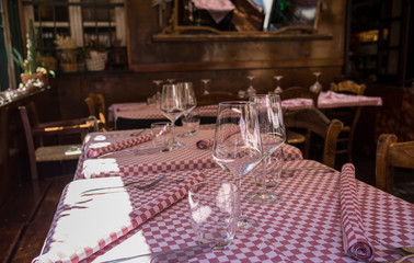The setting up in a typical italian restaurant, Italy.